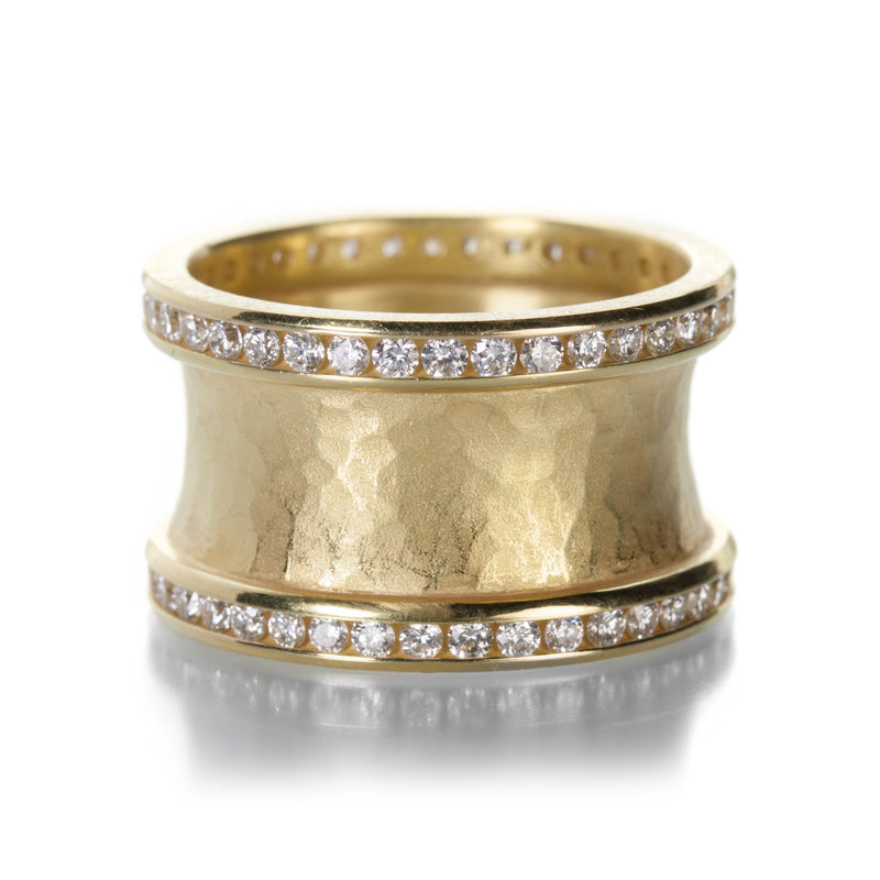 Barbara Heinrich Wide Hammered Band with Channel Set Diamond Rims | Quadrum Gallery