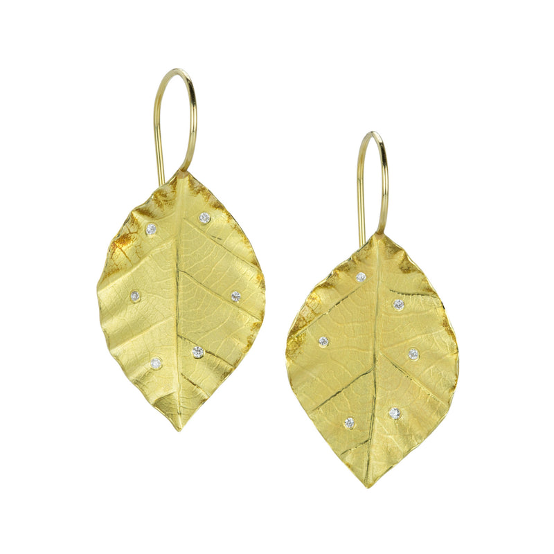 Barbara Heinrich Poplar Leaf Earrings with Scattered Diamonds | Quadrum Gallery