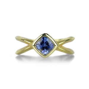 Barbara Heinrich Cushion Cut Blue Sapphire Criss Cross Ring | Quadrum Gallery