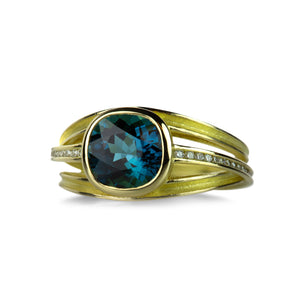 Barbara Heinrich Cushion Cut Blue Green Tourmaline Ring | Quadrum Gallery