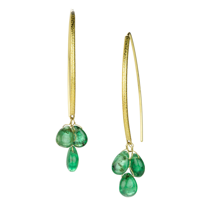 Barbara Heinrich 18k Navette Earrings with Emerald Briolette Drops | Quadrum Gallery