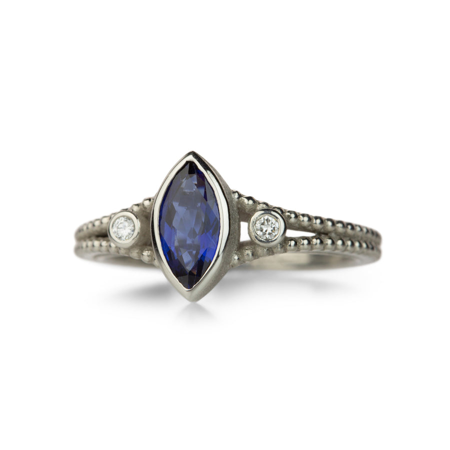 Barbara Heinrich Platinum Marquise Blue Sapphire Ring | Quadrum Gallery