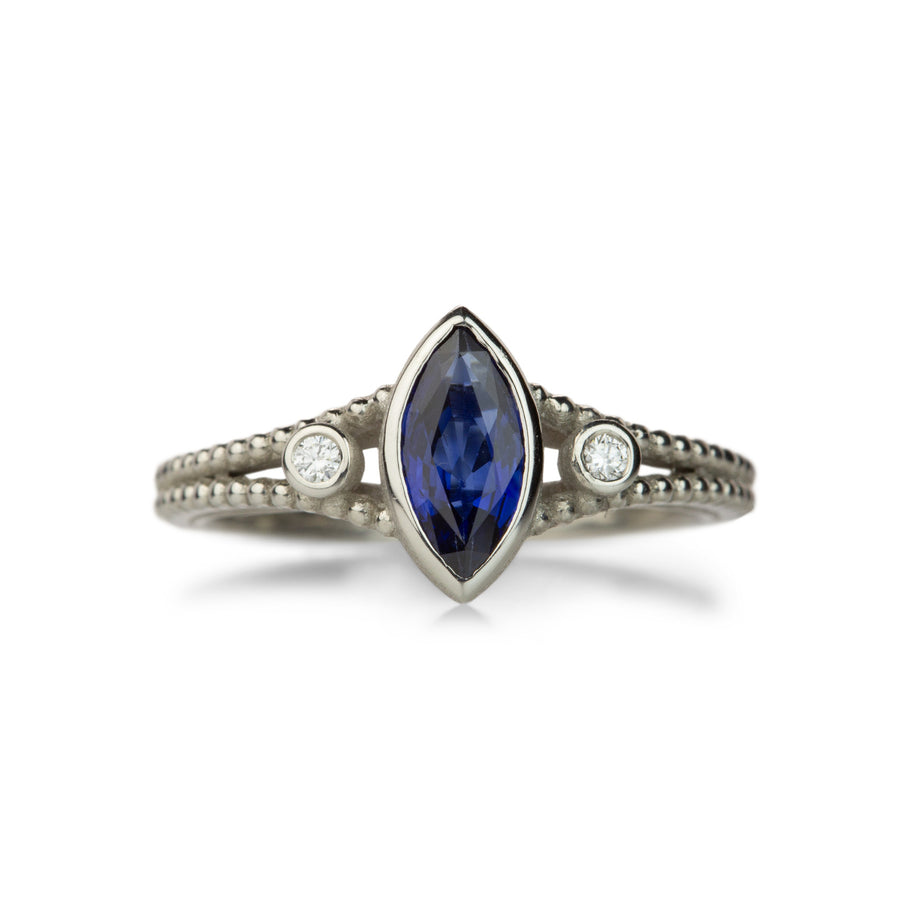 Barbara Heinrich Platinum Marquise Blue Sapphire Ring | Quadrum Gallery