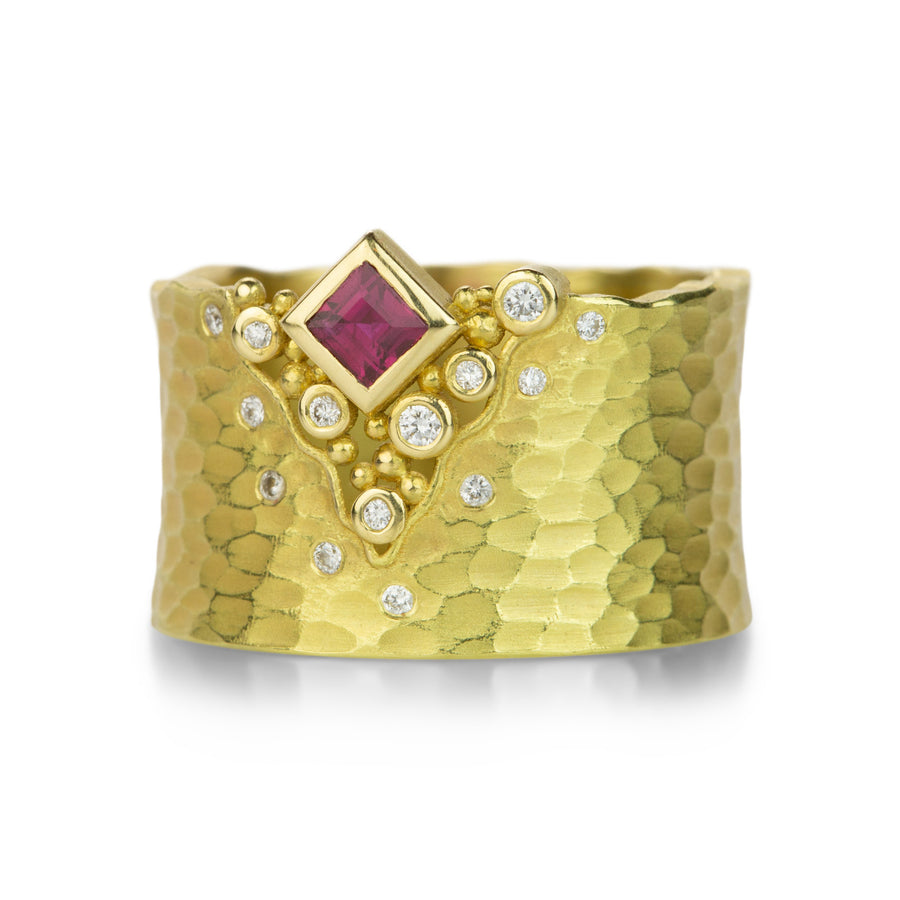 Barbara Heinrich Carved Glacier Band with Ruby and Diamonds | Quadrum Gallery