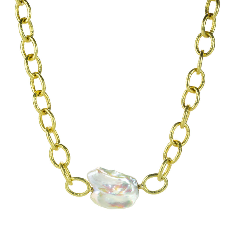 Barbara Heinrich Textured Gold Link Necklace with Pearl Clasp | Quadrum Gallery