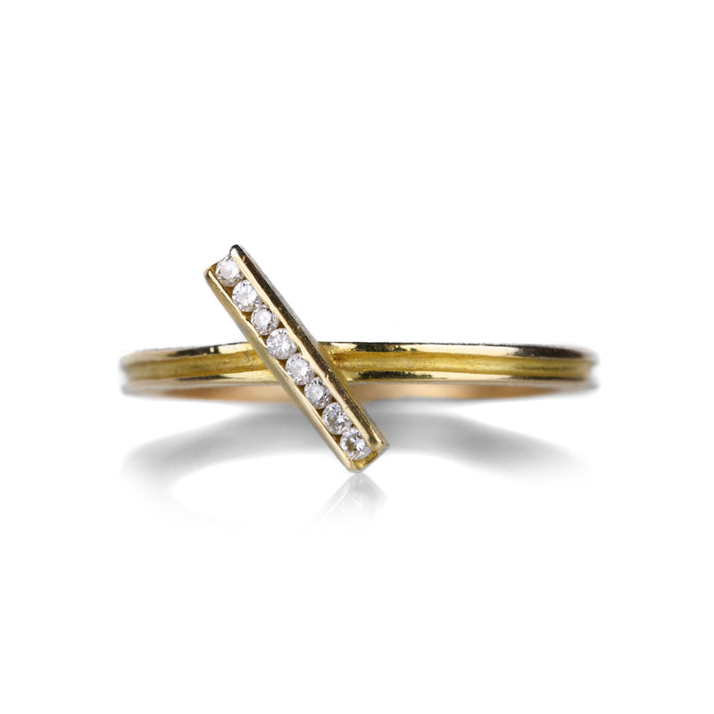 Barbara Heinrich 18k Yellow Gold White Diamond Diagonal Bar Ring | Quadrum Gallery