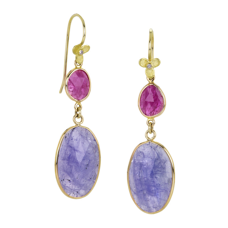 Barbara Heinrich Rose Cut Ruby  and Tanzanite Earrings | Quadrum Gallery