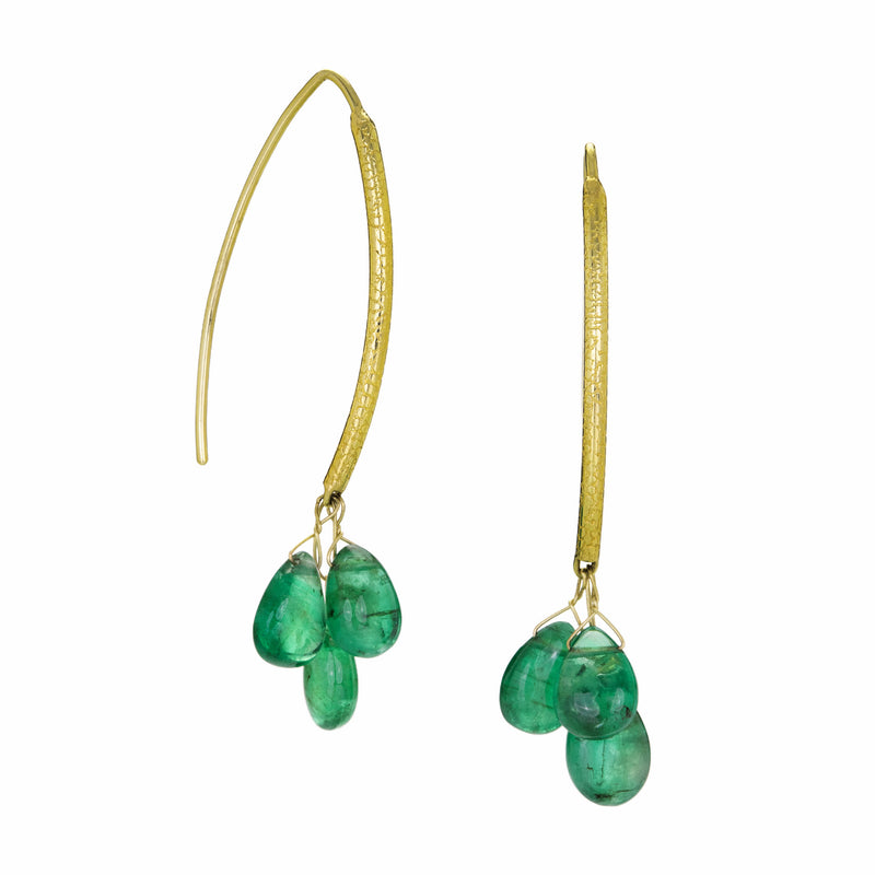 Barbara Heinrich 18k Navette Earrings with Emerald Drops | Quadrum Gallery