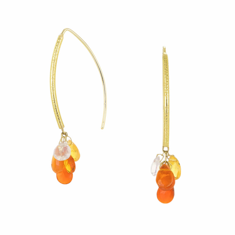 Barbara Heinrich Navette Earrings with Fire Opal Briolette Drops | Quadrum Gallery
