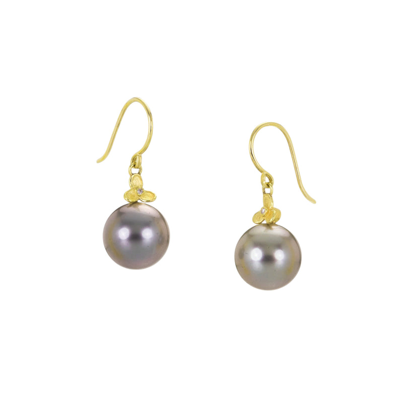 Barbara Heinrich Gray Pearl Drop Earrings with Trilium Tops | Quadrum Gallery
