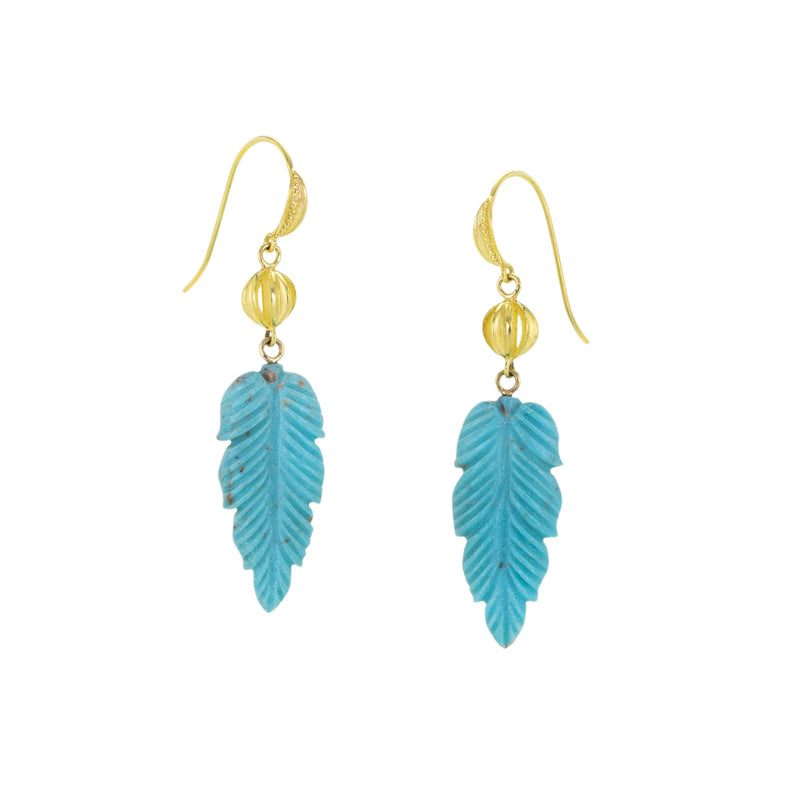 Barbara Heinrich Carved Leaf Shaped Turquoise Drop Earrings | Quadrum Gallery