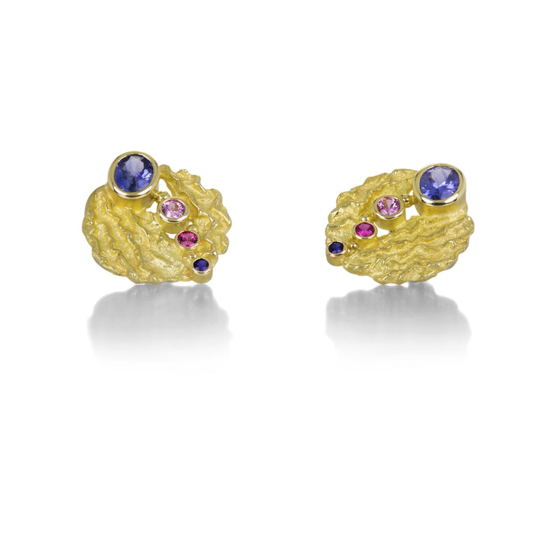 Barbara Heinrich Seaweed Disc Studs with Multicolored Stones | Quadrum Gallery