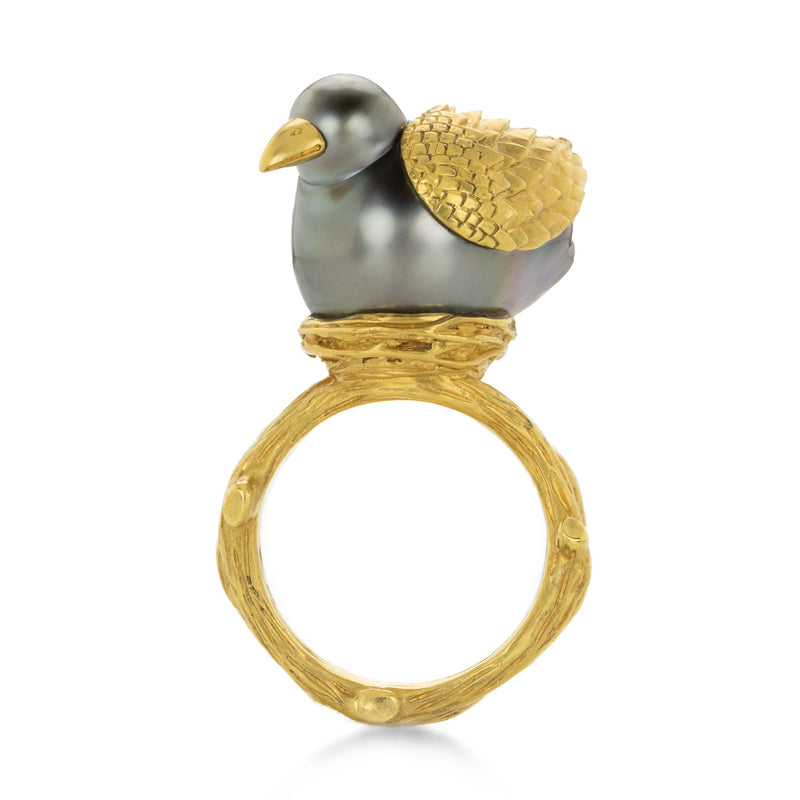 Fannie Thomas Gray Tahitian Pearl Bird of a Feather Ring | Quadrum Gallery