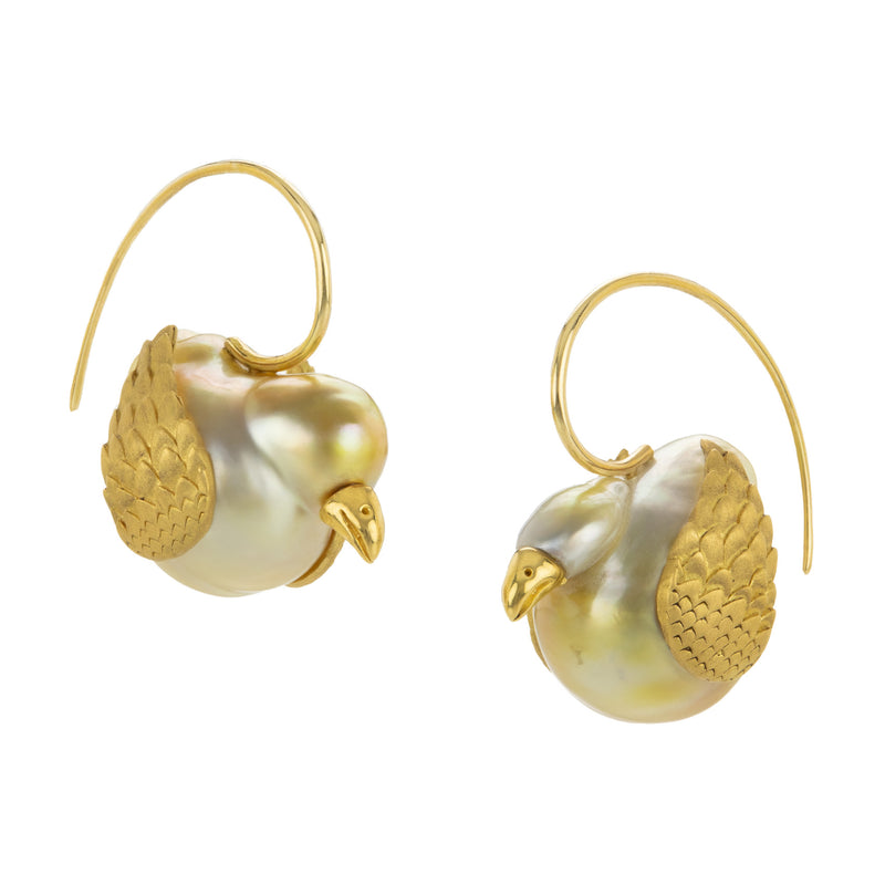 Fannie Thomas Golden Pearl Birds of a Feather Earrings | Quadrum Gallery