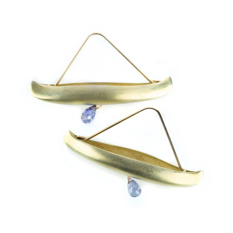 Gabriella Kiss 14k Green Gold Canoe Earrings with Sapphire Drops | Quadrum Gallery