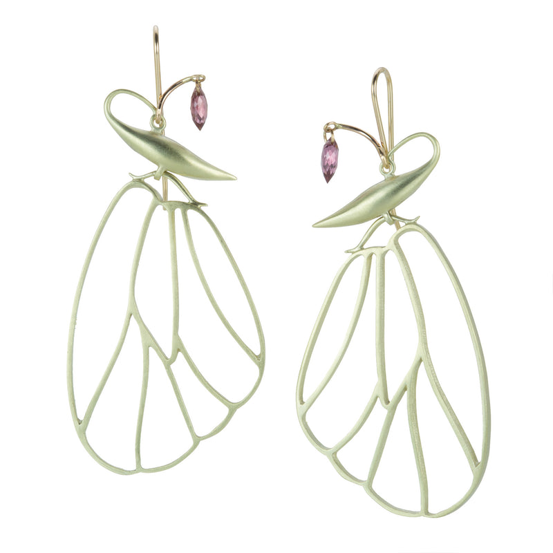Gabriella Kiss 14k Butterfly Cell Wing Earrings with Garnet Drops | Quadrum Gallery
