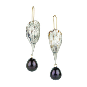 Gabriella Kiss Silver Bird Head Earrings with Black Pearl Drops | Quadrum Gallery