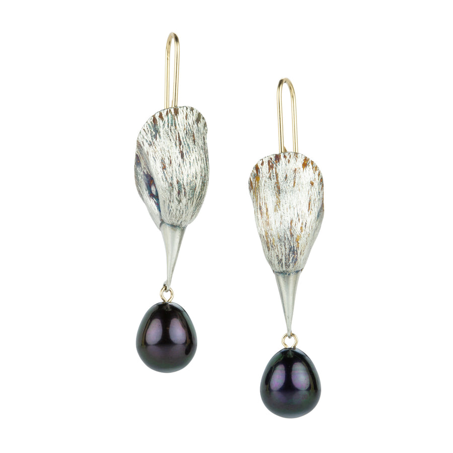 Gabriella Kiss Silver Bird Head Earrings with Black Pearl Drops | Quadrum Gallery