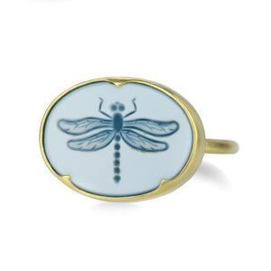Gabriella Kiss White Green Agate Ring with Dragonfly Intaglio | Quadrum Gallery