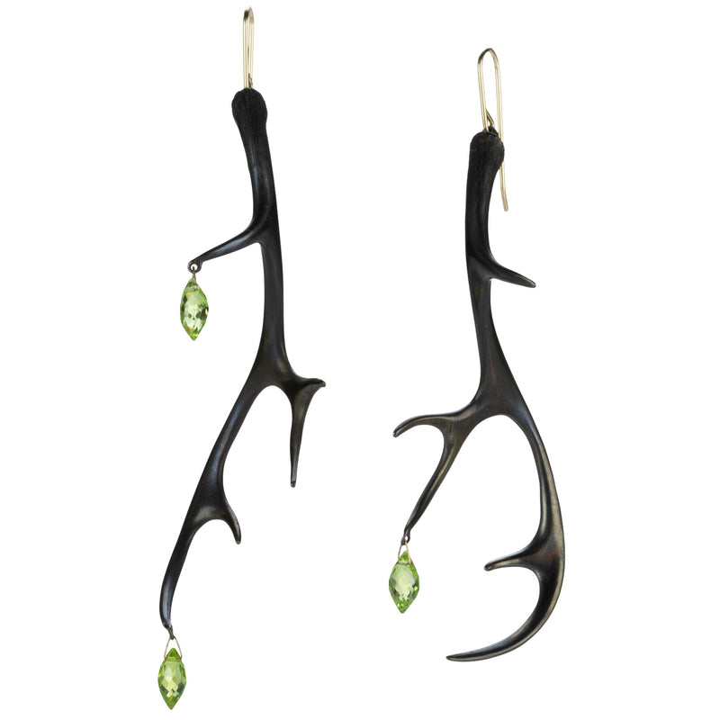 Gabriella Kiss Large Bronze Antler Earrings with Peridot  | Quadrum Gallery