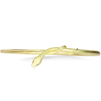 Gabriella Kiss 18k Yellow Gold Snake Bangle with Diamond Eyes