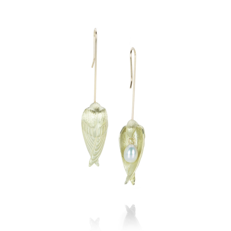 Gabriella Kiss 14k Green Gold Sleeping Bird Drop Earrings | Quadrum Gallery