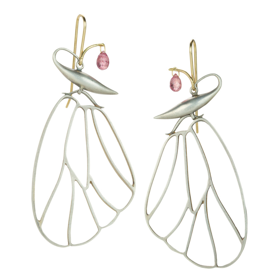Gabriella Kiss Silver Butterfly Cell Earrings with Pink Sapphire | Quadrum Gallery