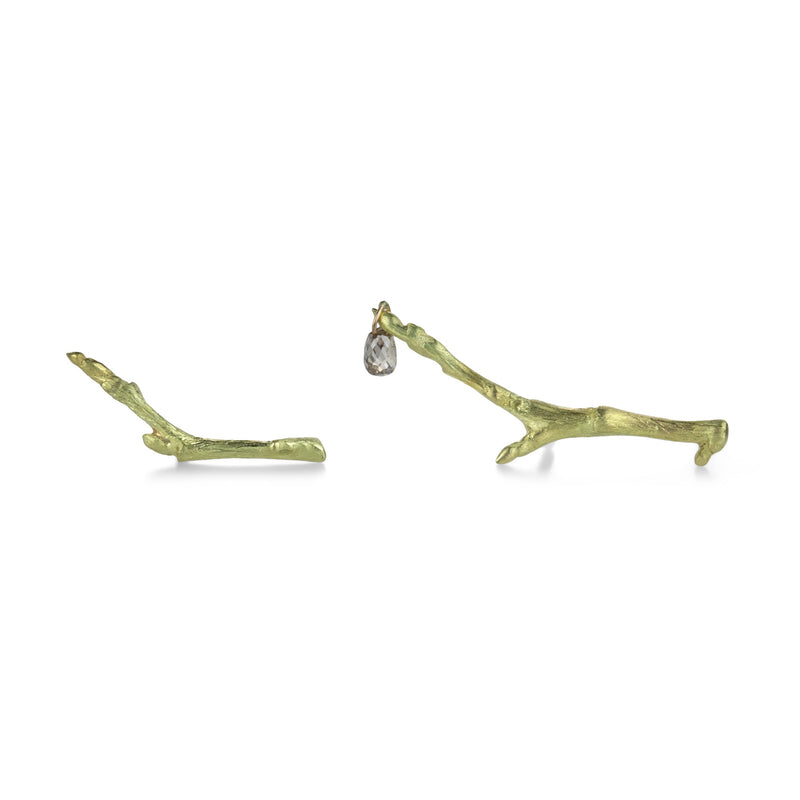 Gabriella Kiss 18k Gold Branch Studs with Diamond Drop | Quadrum Gallery