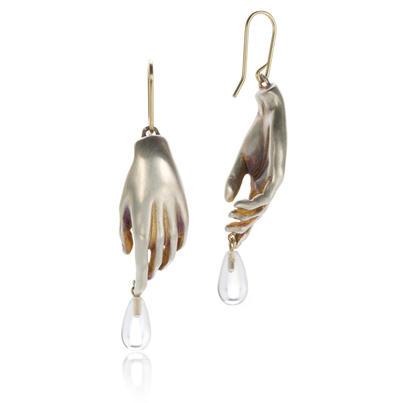 Gabriella Kiss Silver Hand Earrings with Rock Crystal Drops | Quadrum Gallery