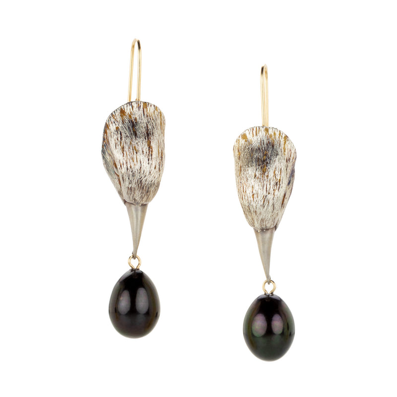 Gabriella Kiss Silver Bird Head Earrings with Black Pearls | Quadrum Gallery