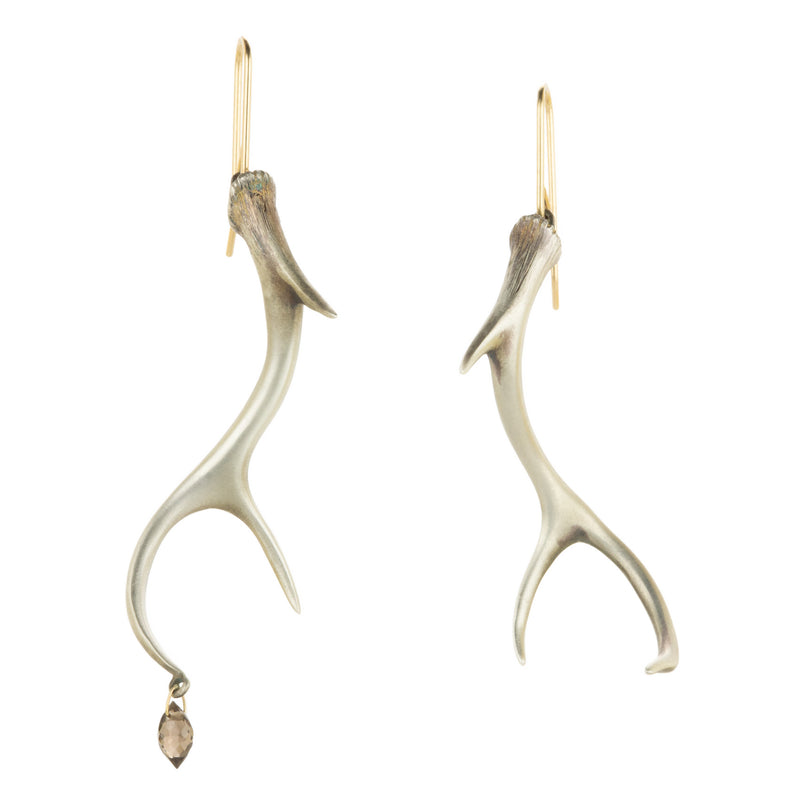 Gabriella Kiss Small Silver Antler Earrings with Smoky Topaz Drop | Quadrum Gallery