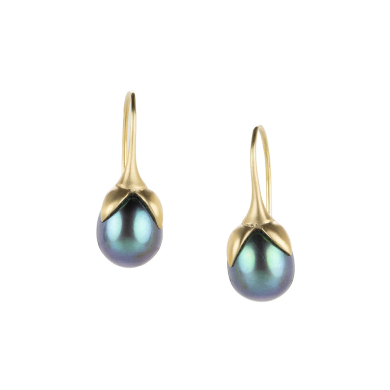 Gabriella Kiss 14k Yellow Gold Black Eggplant Pearl Earrings | Quadrum Gallery