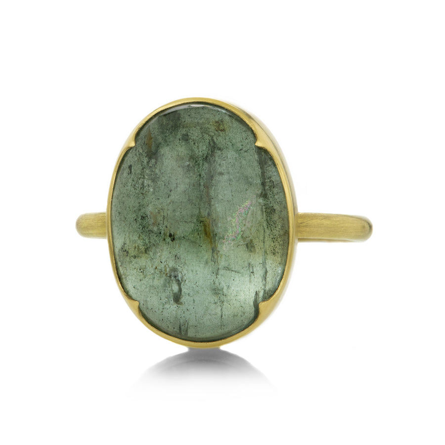 Gabriella Kiss 18k Smooth Oval Moss Aquamarine Ring | Quadrum Gallery