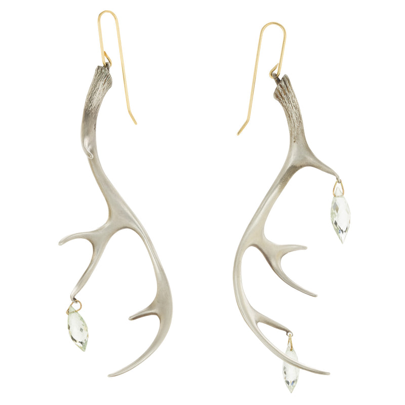 Gabriella Kiss Large Silver Antler Earrings with Quartz Drops | Quadrum Gallery