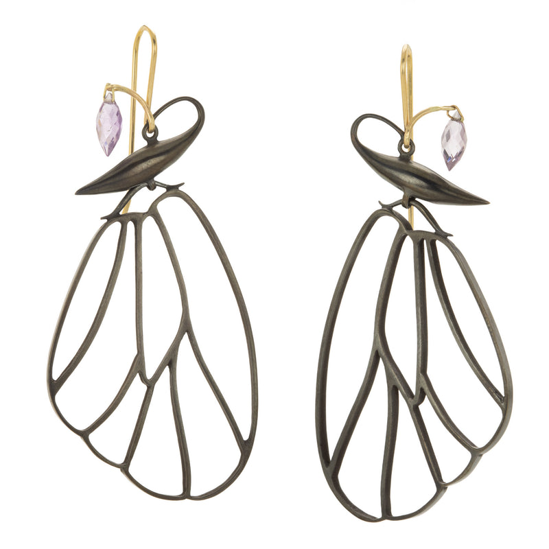 Gabriella Kiss Butterfly Cell Wing Earrings with Amethyst Drops | Quadrum Gallery