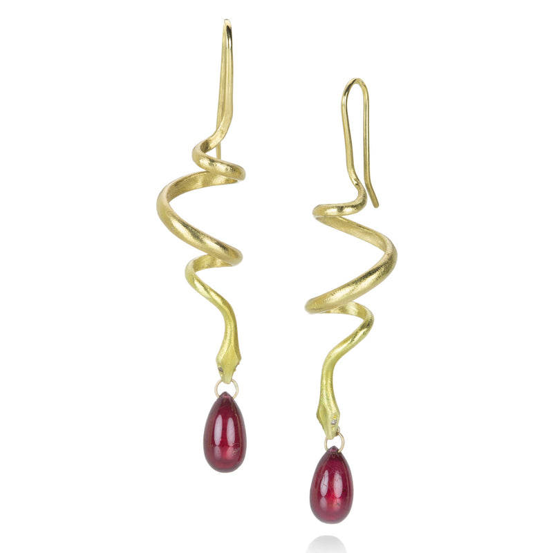 Gabriella Kiss 18k Spiral Snake Earrings with Ruby Drops | Quadrum Gallery