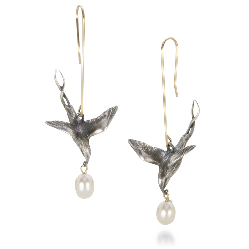 Gabriella Kiss Silver Flying Bird with Pearl Drop  | Quadrum Gallery