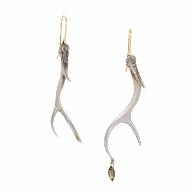 Gabriella Kiss Small Silver Antler Earrings with Topaz Drop | Quadrum Gallery