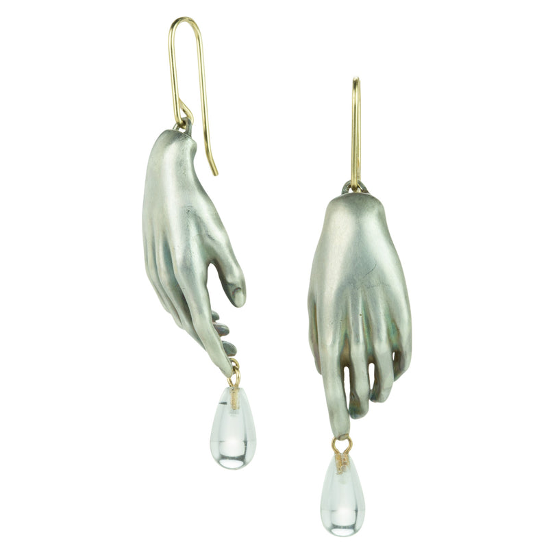Gabriella Kiss Silver Carved Hand Earrings with Crystal Drops | Quadrum Gallery