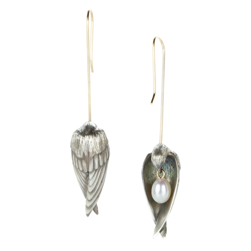 Gabriella Kiss Silver White Pearl Sleeping Bird Earrings | Quadrum Gallery
