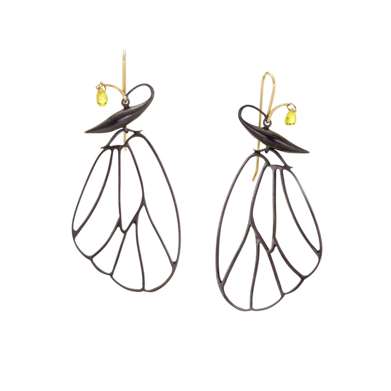 Gabriella Kiss Bronze Butterfly Cell Earrings with Sapphire Drops | Quadrum Gallery