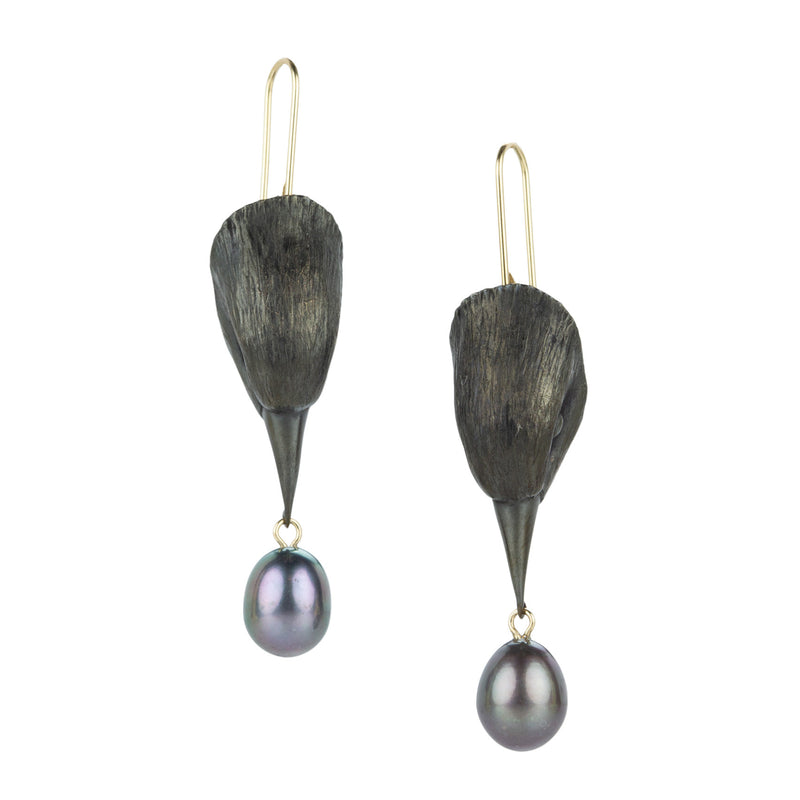 Gabriella Kiss Bronze Flying Bird Earrings with Black Pearl Drops | Quadrum Gallery