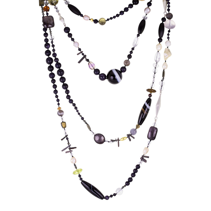 Gabriella Kiss Black Goldstone and Silver Story Necklace | Quadrum Gallery