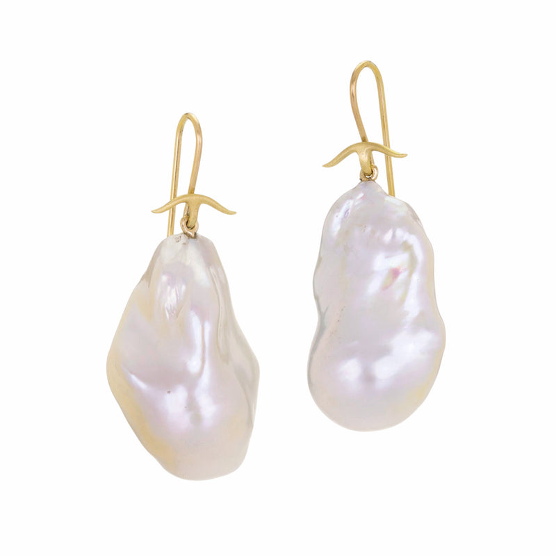 Gabriella Kiss 18k White Pearl Baroque Drop Earrings | Quadrum Gallery