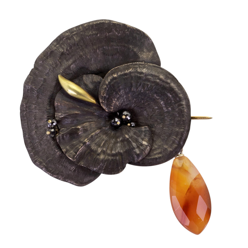 Gabriella Kiss Bronze Mushroom Pin with Slug and Diamonds | Quadrum Gallery