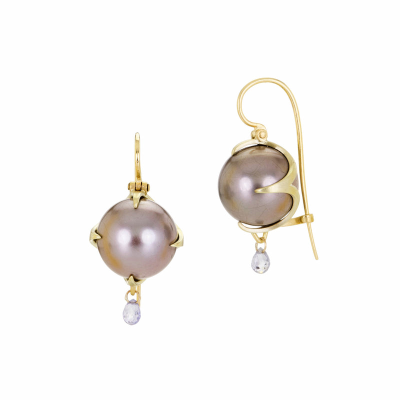 Gabriella Kiss 18k Tahitian Pearl Earrings With Sapphires | Quadrum Gallery