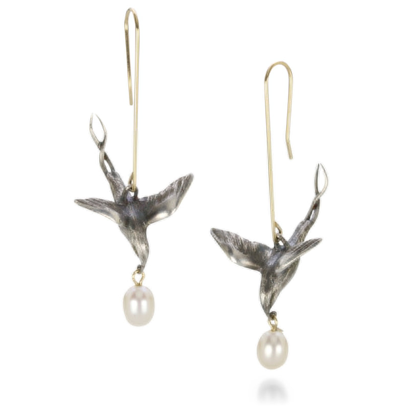 Gabriella Kiss White Pearl Flying Bird Earrings | Quadrum Gallery