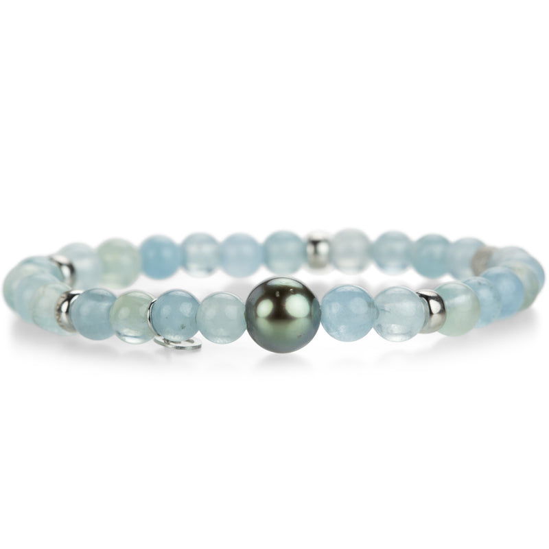 Gellner Aquamarine and Tahitian Pearl Stretch Bracelet | Quadrum Gallery