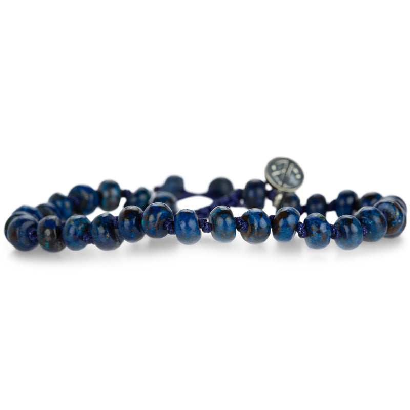 Joseph Brooks 6mm Smooth Azurite Beaded Macrame Bracelet | Quadrum Gallery