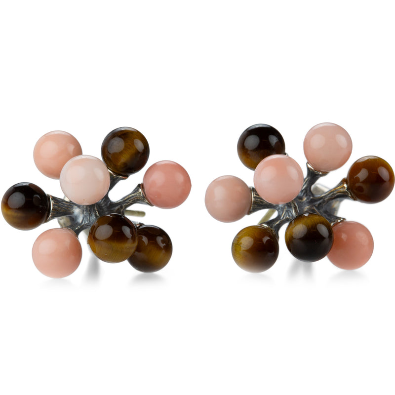 John Iversen Pink Coral and Tiger's Eye Jacks Earrings | Quadrum Gallery